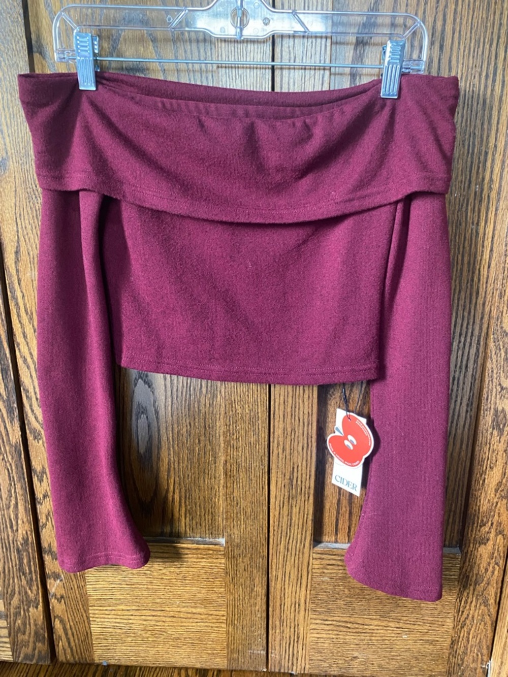 Cider off the shoulder maroon long sleeve shirt